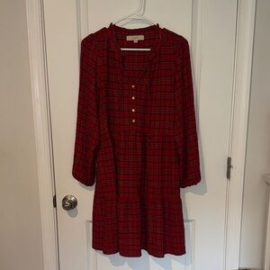 LOFT Red Plaid Dress